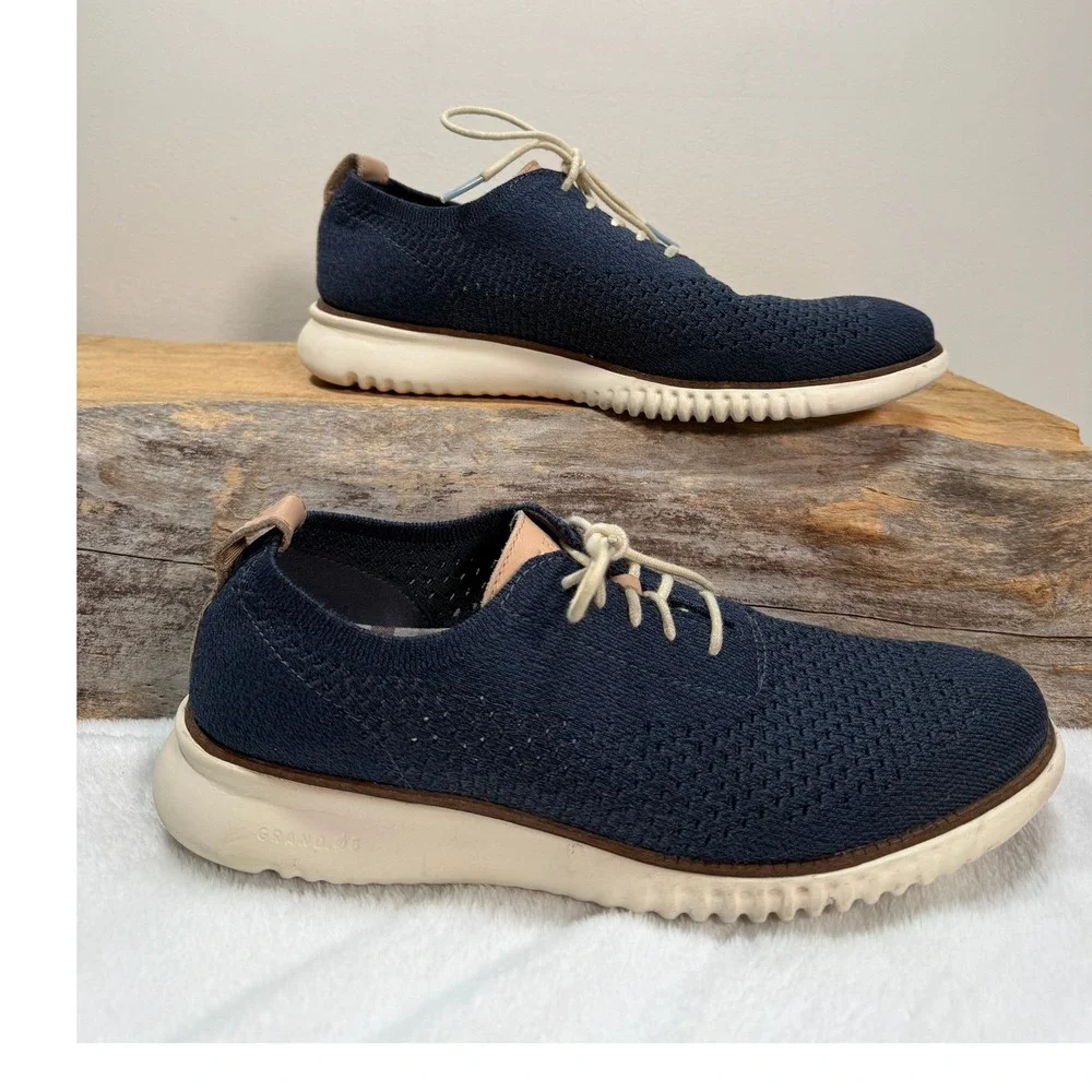 Cole Haan Zerogrand Stitchlite Men Navy Knit Oxford Shoes 8.5 Dress Sneaker
